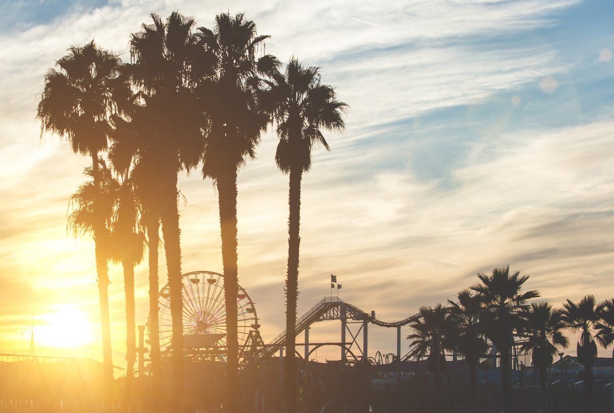Santa Monica Pier With Palms Silhouettes