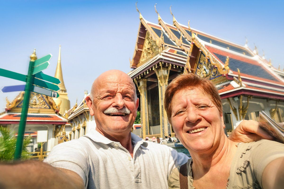 Senior Happy Couple Taking A Selfie in Thailand
