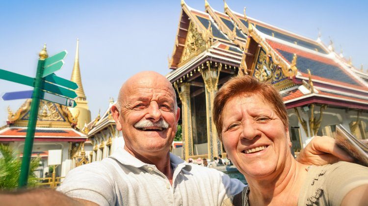 Senior Happy Couple Taking A Selfie in Thailand