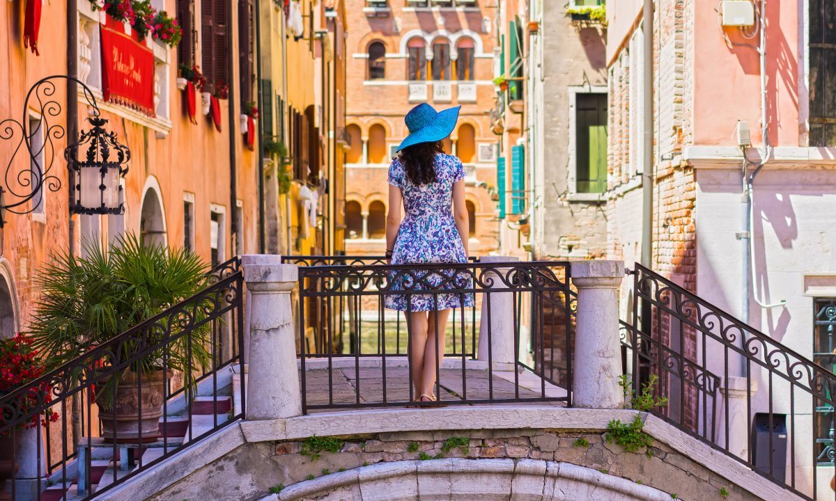 Travel Italy Girl Standing On Bridge
