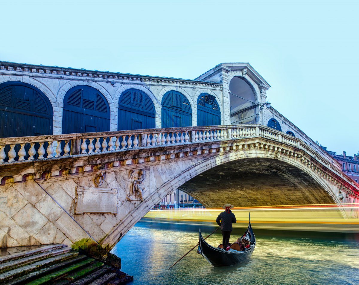 Gondola Near Rialto Bridge Venice Italy