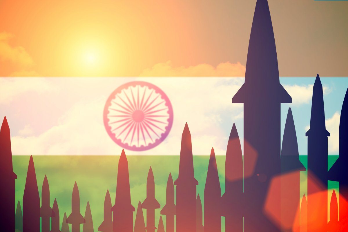 Rockets Silhouettes Background India Flag Toned