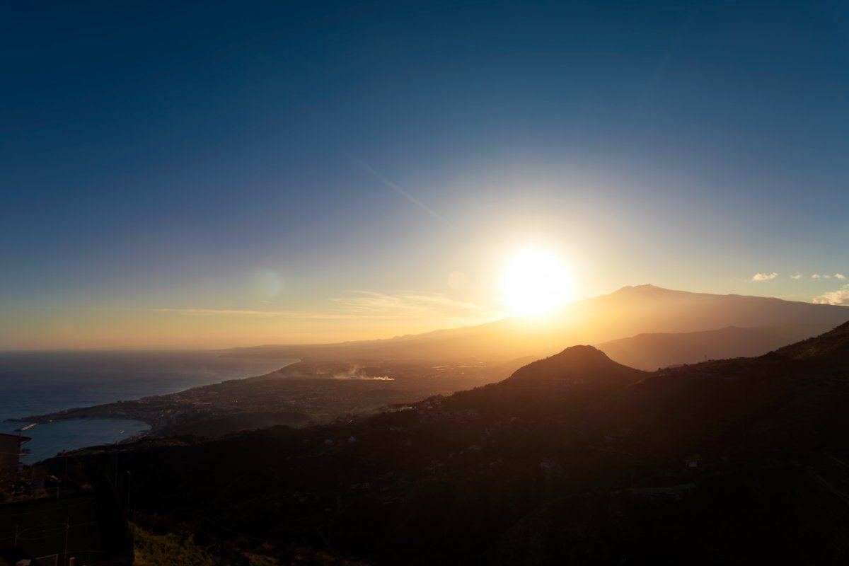 Sunset Over Volcano Mount Etna Gulf