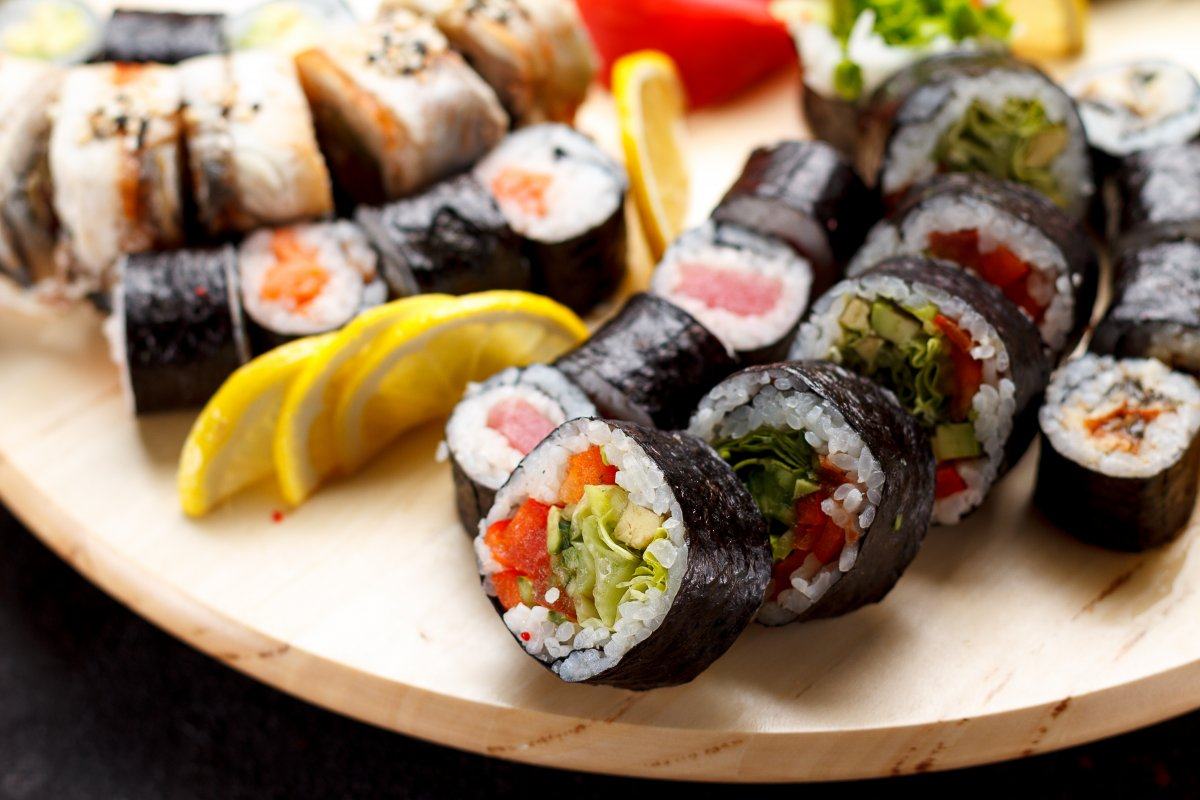Japanese Cuisine Sushi Set On Round