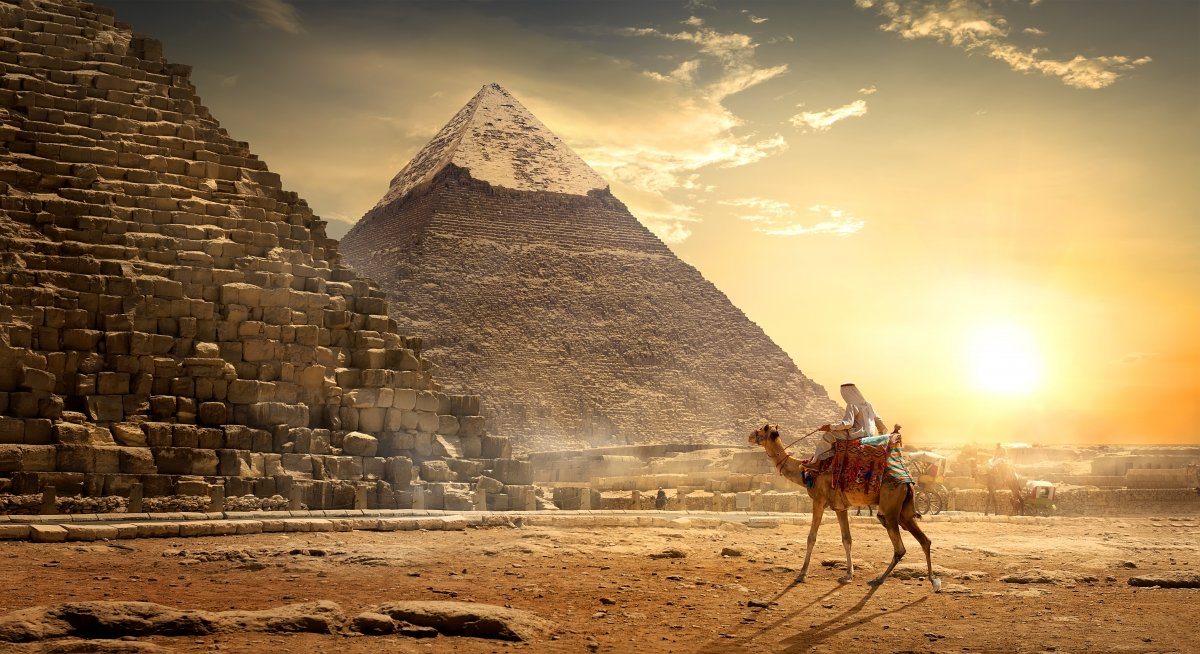 Nomad On Camel Near Pyramids Egyptian