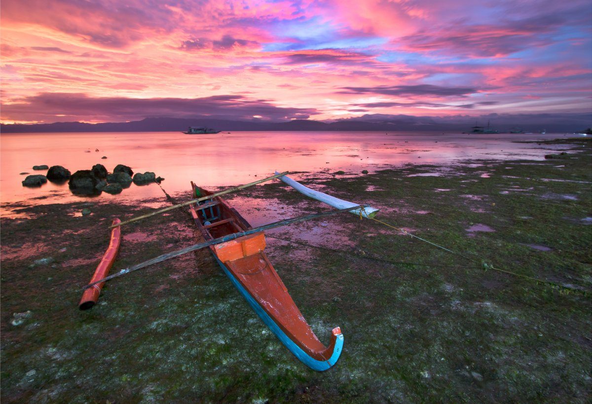 Traditional Philippine Boat Bangka Sunset Time