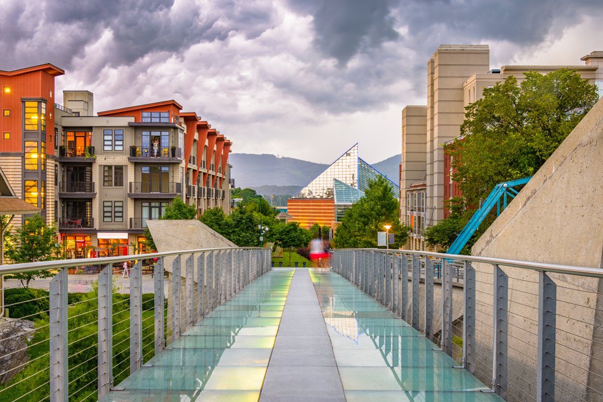 Chattanooga, Tennessee, USA downtown cityscape from the pedestrian bridge