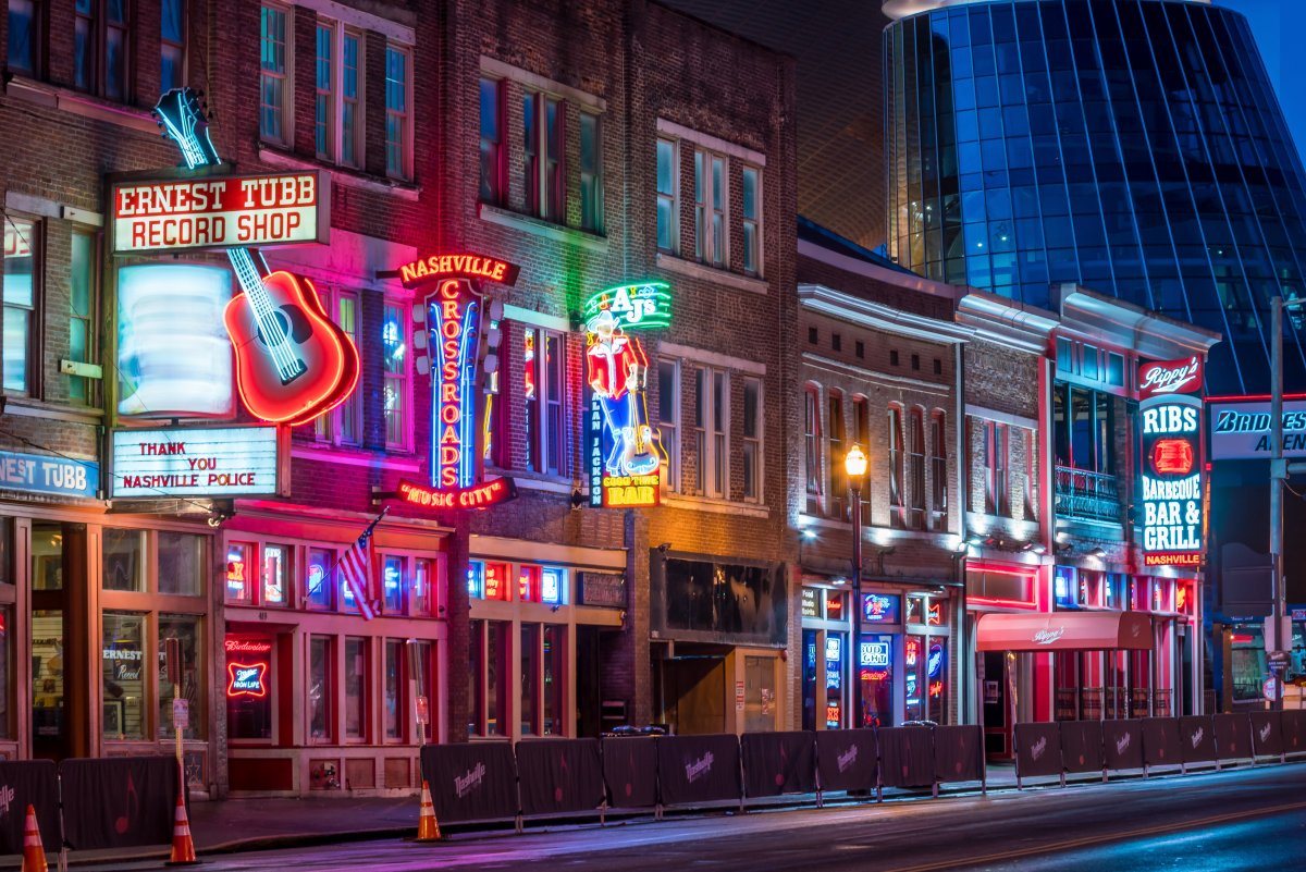 Neon signs on Lower Broadway Area in Nashville, Tennessee
