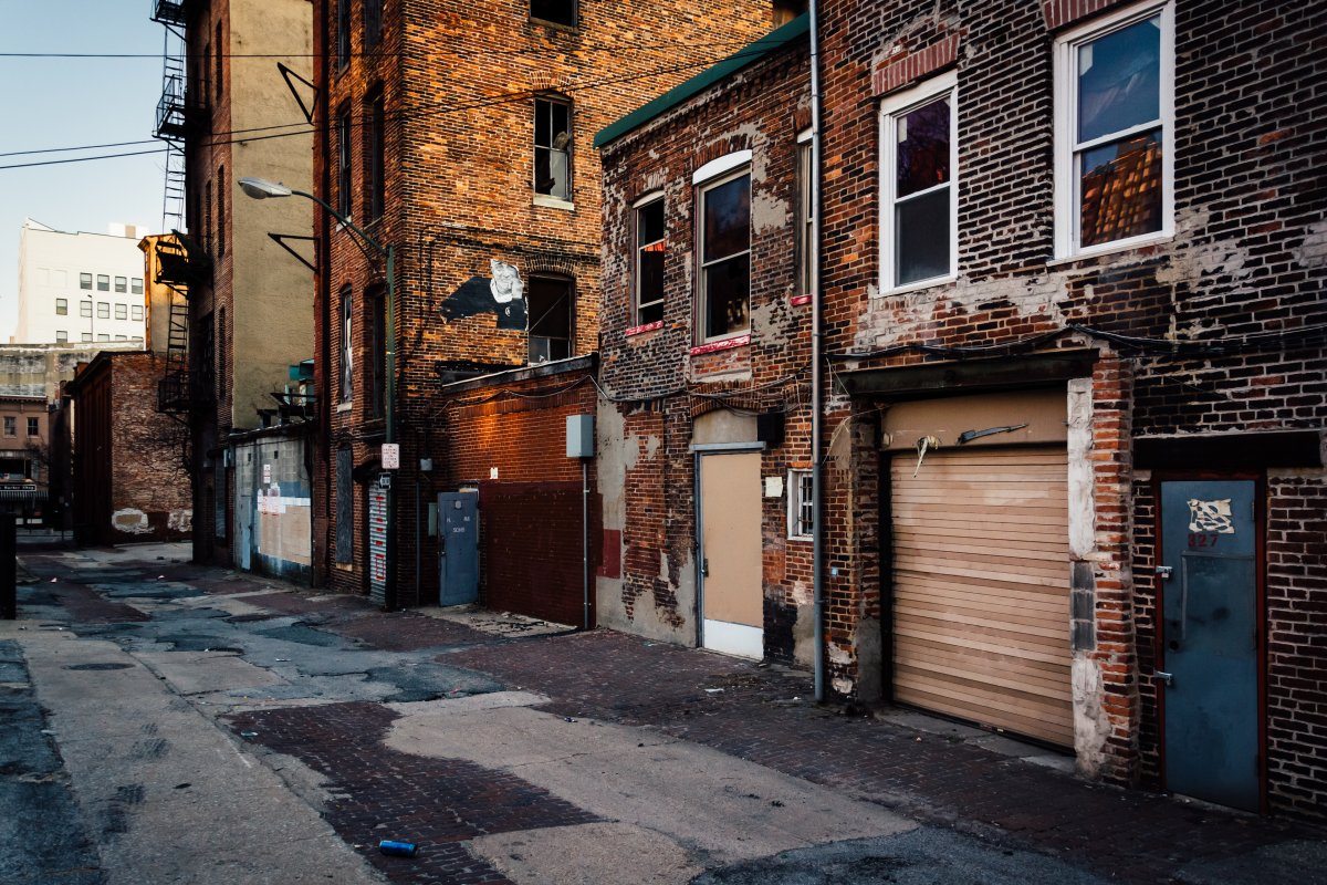 Old buildings in an alley in Baltimore, Maryland