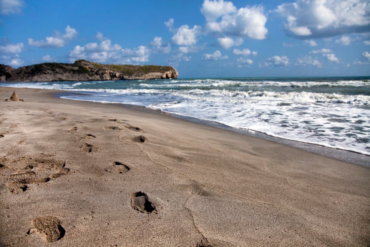 Footprints in the sand at the Patara beach, Turkey