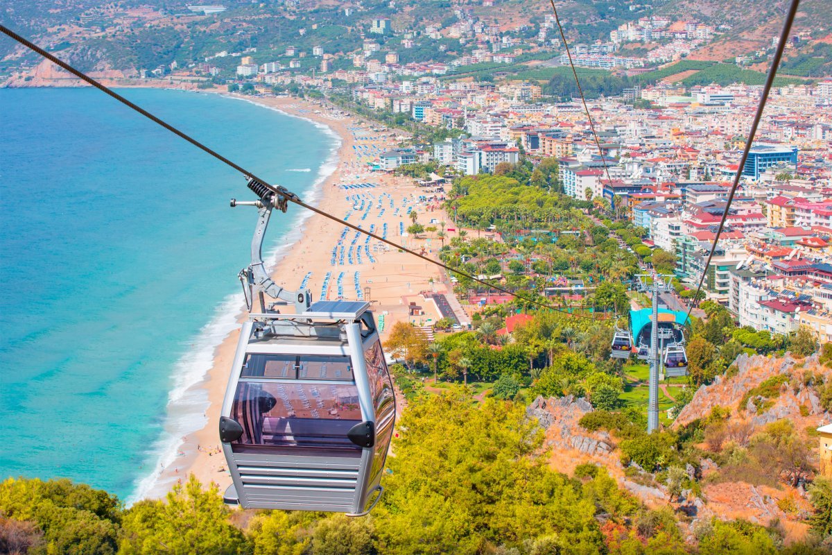 Riding a cable, View of Alanya, Cleopatra Beach