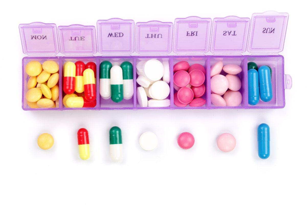 daily pill box with medical pills